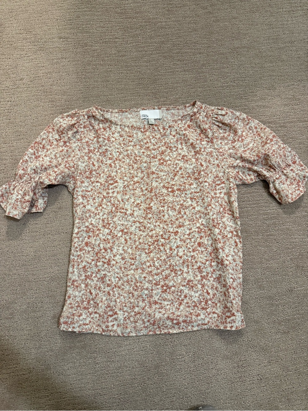 Nordstrom Cream and Rust Speckled Short Sleeve Top